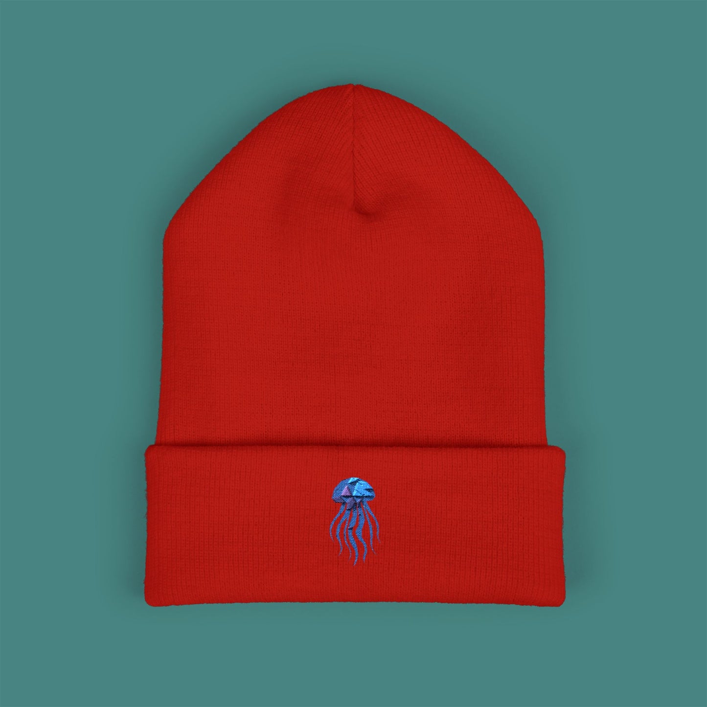 Geometric Polygon Jellyfish Embroidered Beanie