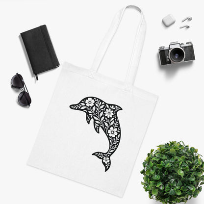 Floral Dolphin Silhouette Tote Bag
