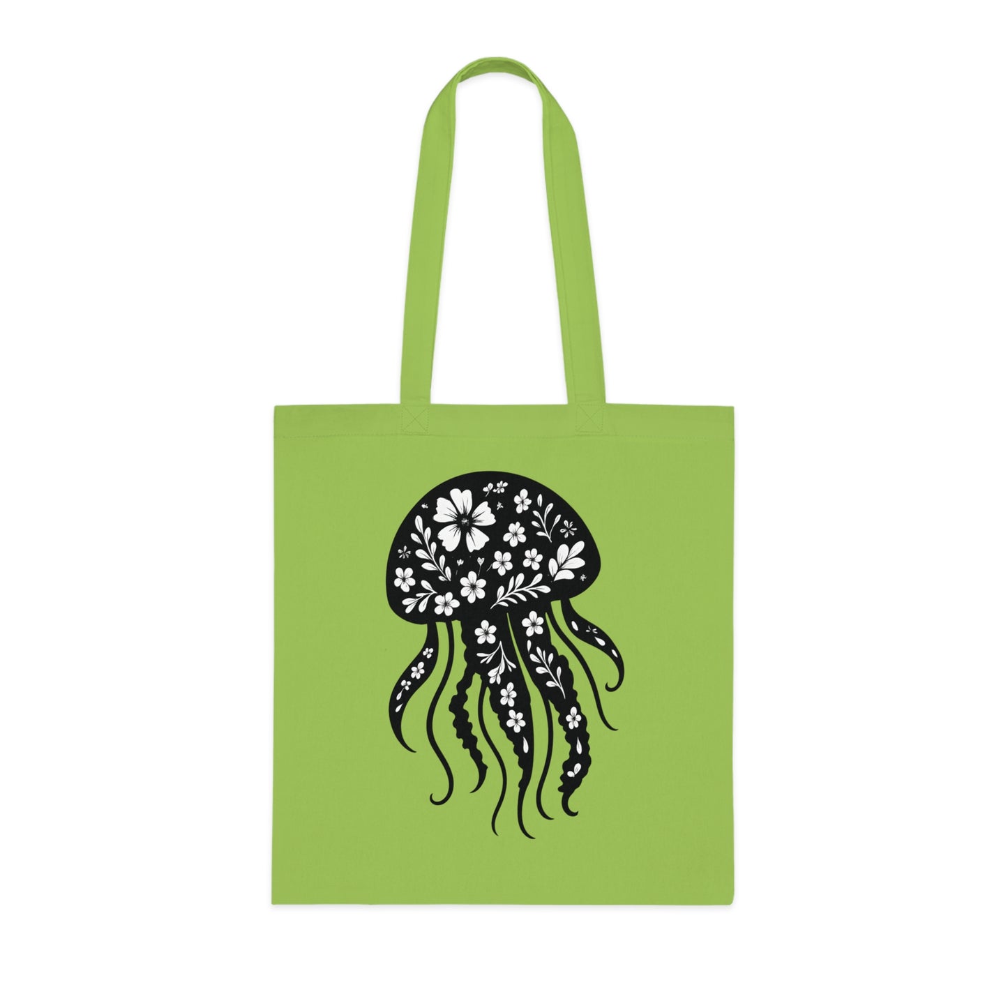 Floral Jellyfish Silhouette Tote Bag
