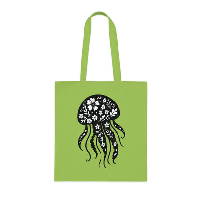 Floral Jellyfish Silhouette Tote Bag