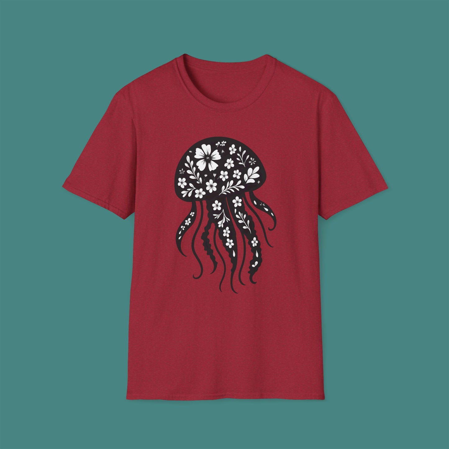 Floral Jellyfish Silhouette Unisex T-Shirt