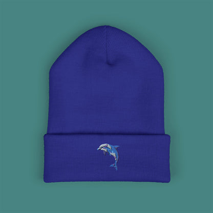 Geometric Polygon Dolphin Embroidered Beanie
