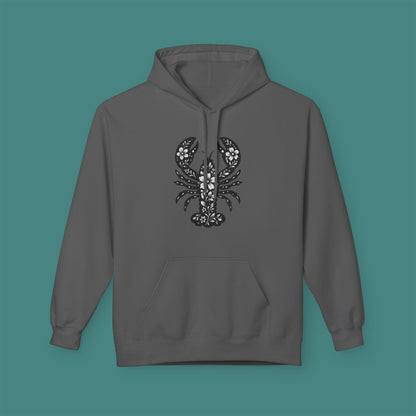 Floral Lobster Silhouette Fleece Unisex Hoodie