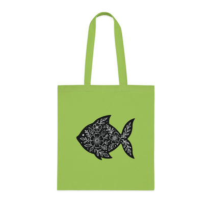 Floral Fish Silhouette Tote Bag