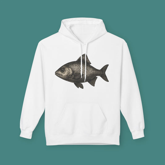 Vintage Etching Fish Fleece Unisex Hoodie