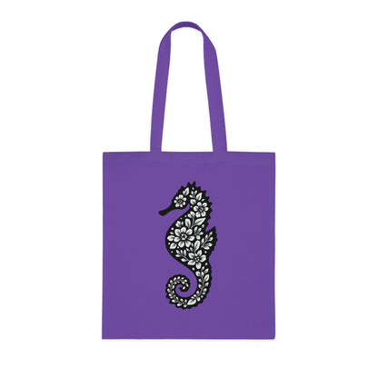 Floral Seahorse Silhouette Tote Bag