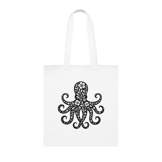 Floral Octopus Silhouette Tote Bag