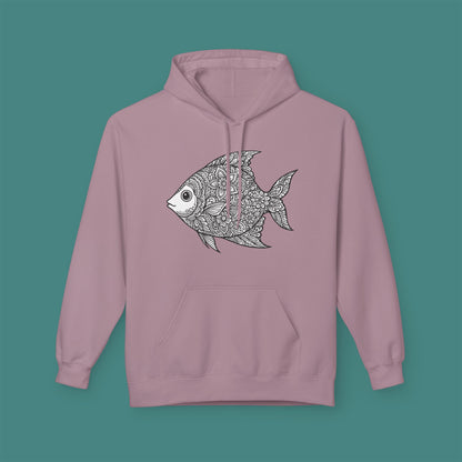 Intricate Mandala Fish Fleece Unisex Hoodie