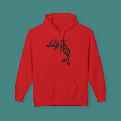 Floral Dolphin Silhouette Fleece Unisex Hoodie