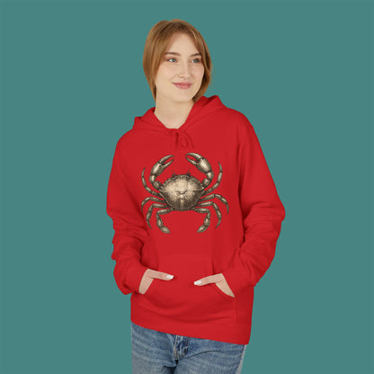 Vintage Etching Crab Fleece Unisex Hoodie