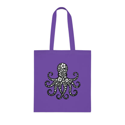 Floral Octopus Silhouette Tote Bag