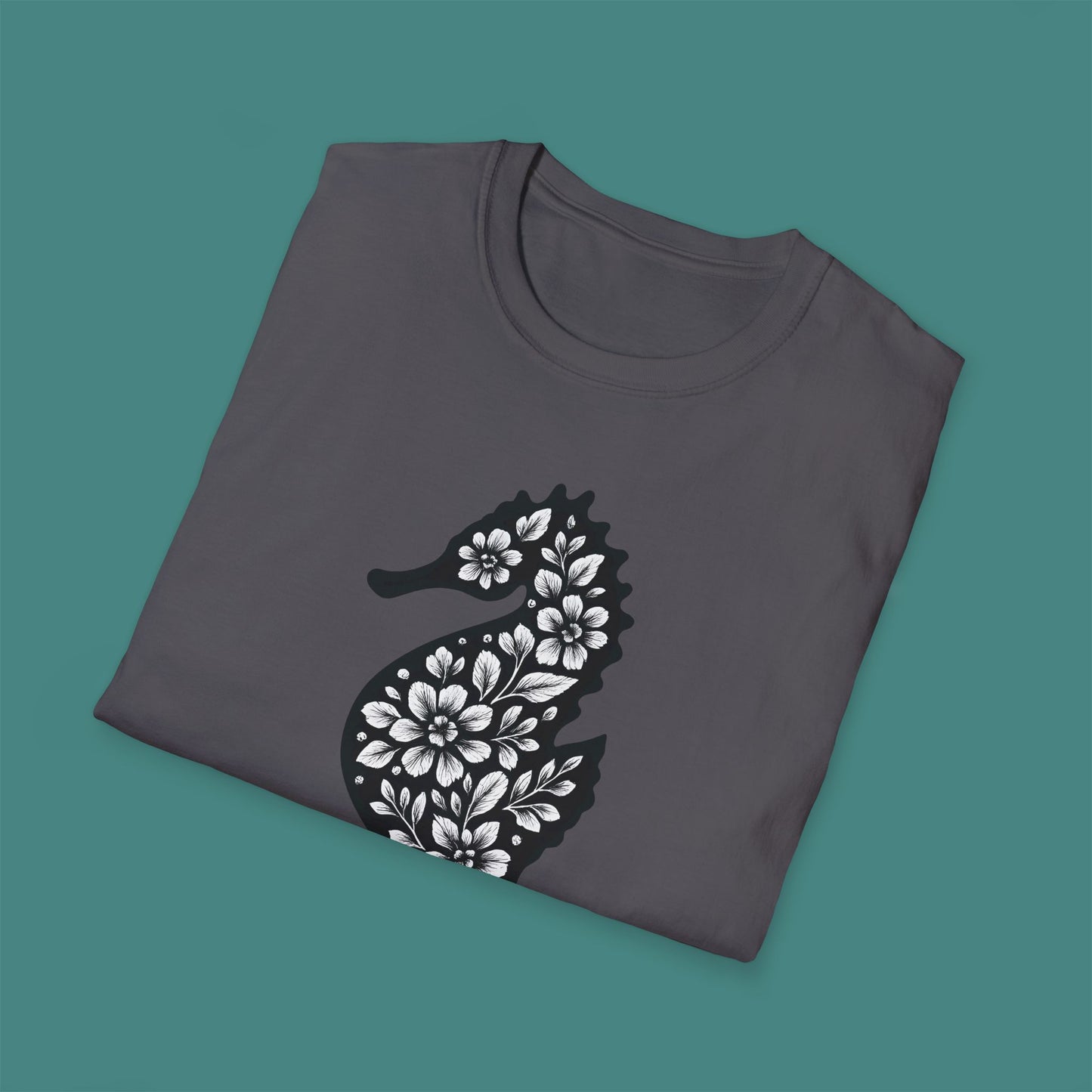 Floral Seahorse Silhouette Unisex T-Shirt