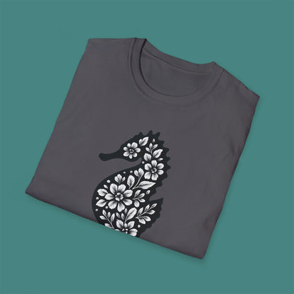 Floral Seahorse Silhouette Unisex T-Shirt