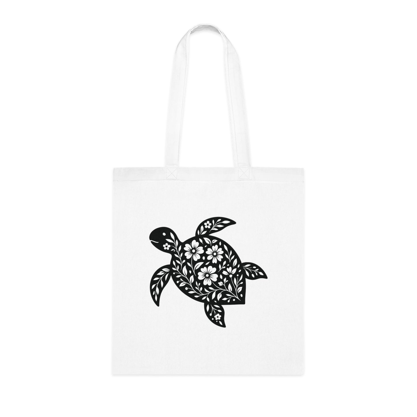 Floral Turtle Silhouette Tote Bag