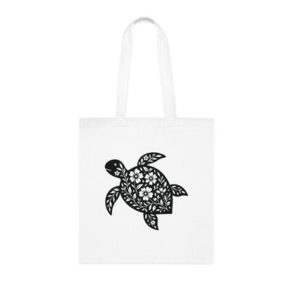 Floral Turtle Silhouette Tote Bag