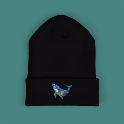 Geometric Polygon Whale Embroidered Beanie