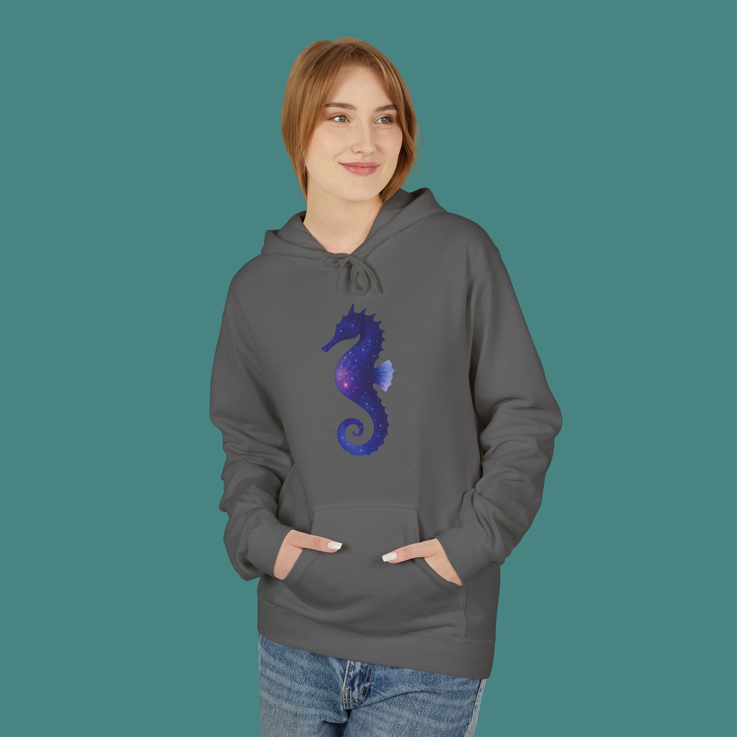 Cosmic Galaxy Seahorse Fleece Unisex Hoodie