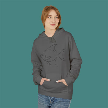 Minimalist Line Art Fish Fleece Unisex Hoodie