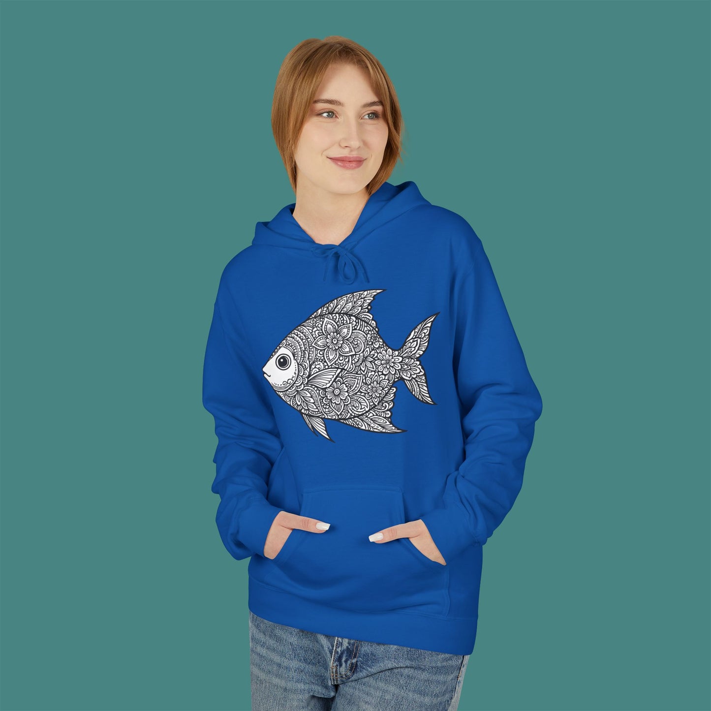 Intricate Mandala Fish Fleece Unisex Hoodie