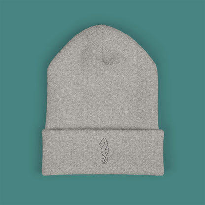 Minimalist Line Art Seahorse Embroidered Beanie