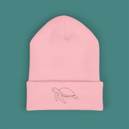 Minimalist Line Art Turtle Embroidered Beanie