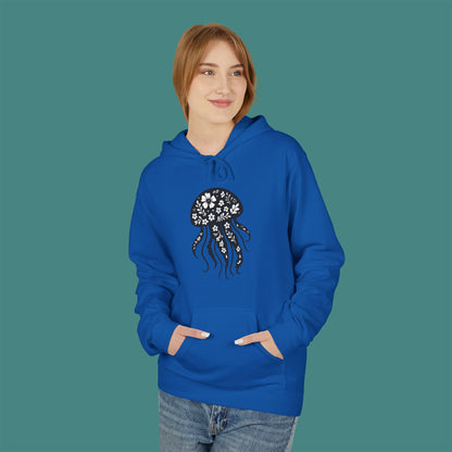 Floral Jellyfish Silhouette Fleece Unisex Hoodie