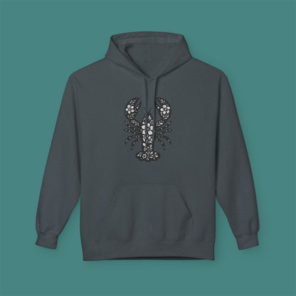 Floral Lobster Silhouette Fleece Unisex Hoodie