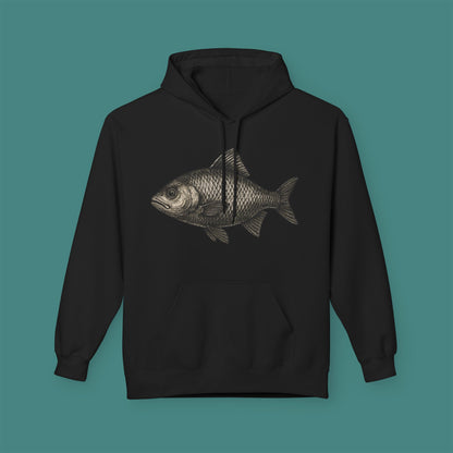 Vintage Etching Fish Fleece Unisex Hoodie