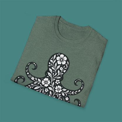 Floral Octopus Silhouette Unisex T-Shirt