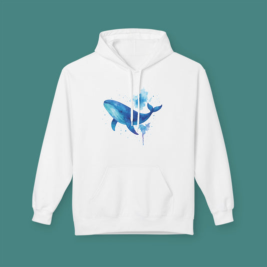 Watercolor Splash Whale Fleece Unisex Hoodie