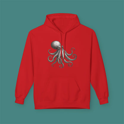 Vintage Etching Octopus Fleece Unisex Hoodie