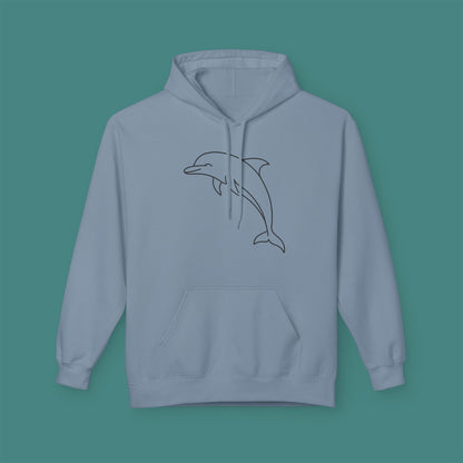 Minimalist Line Art Dolphin Fleece Unisex Hoodie