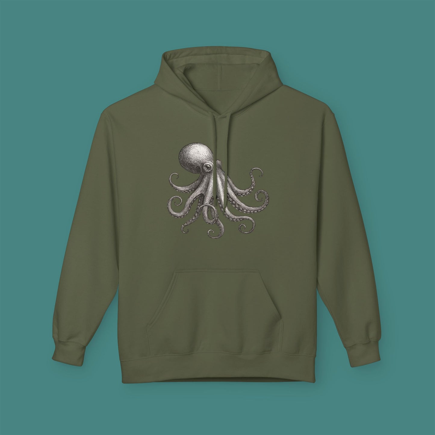 Vintage Etching Octopus Fleece Unisex Hoodie