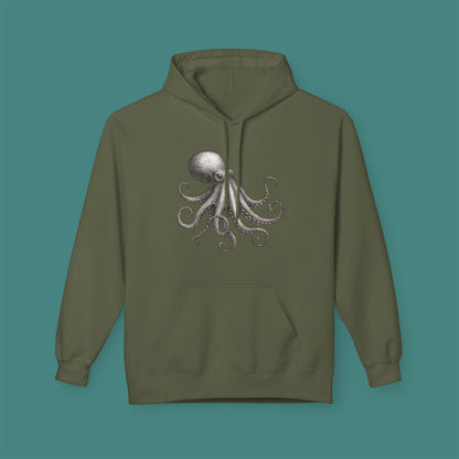 Vintage Etching Octopus Fleece Unisex Hoodie