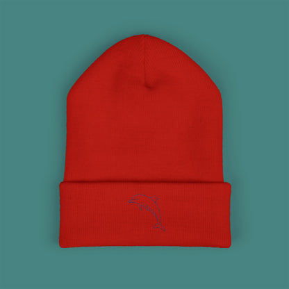 Minimalist Line Art Dolphin Embroidered Beanie