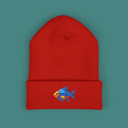 Geometric Polygon Fish Embroidered Beanie