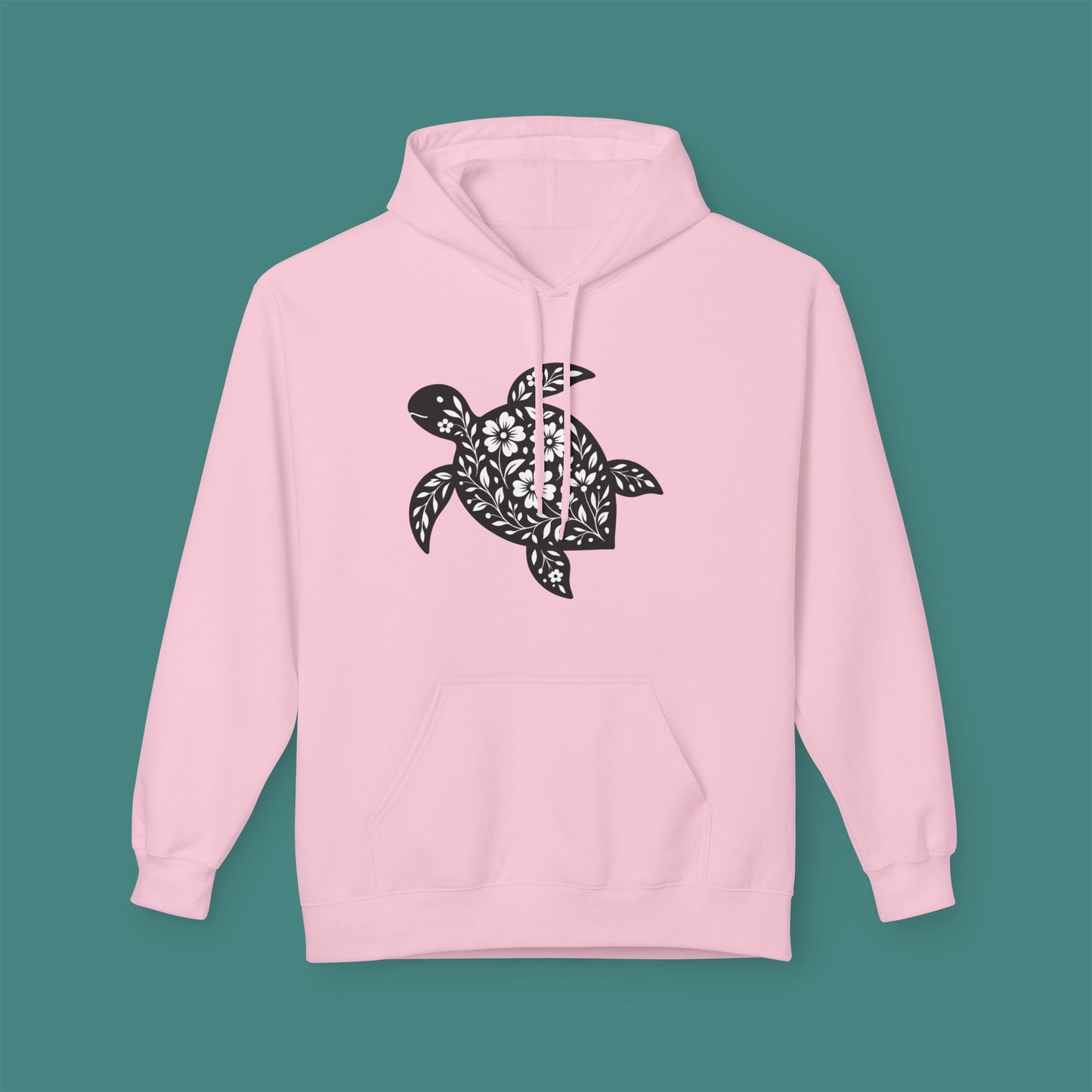 Floral Turtle Silhouette Fleece Unisex Hoodie