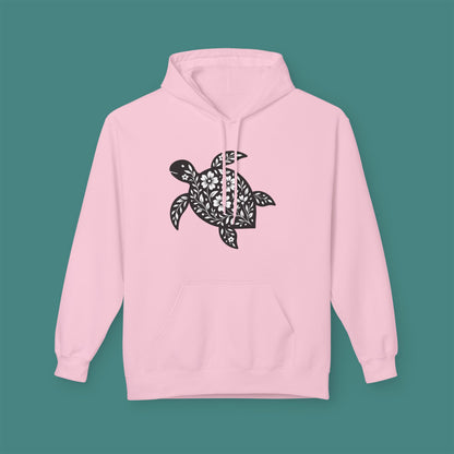 Floral Turtle Silhouette Fleece Unisex Hoodie