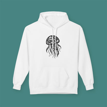Floral Jellyfish Silhouette Fleece Unisex Hoodie