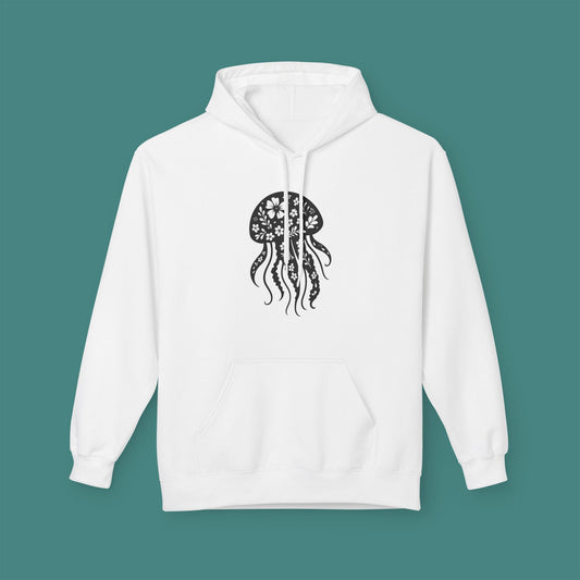 Floral Jellyfish Silhouette Fleece Unisex Hoodie