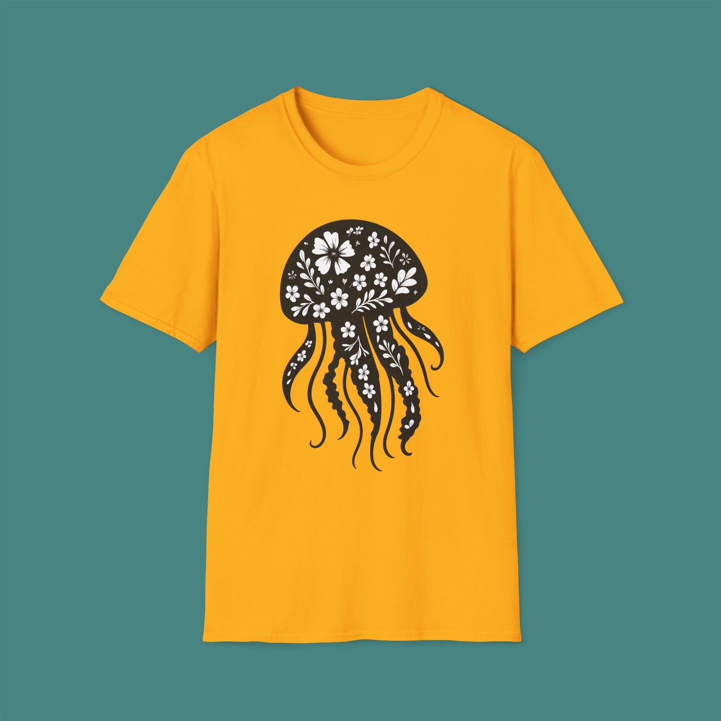Floral Jellyfish Silhouette Unisex T-Shirt