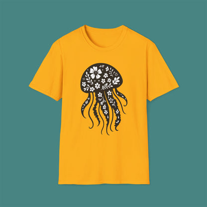 Floral Jellyfish Silhouette Unisex T-Shirt