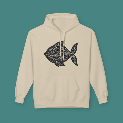 Floral Fish Silhouette Fleece Unisex Hoodie
