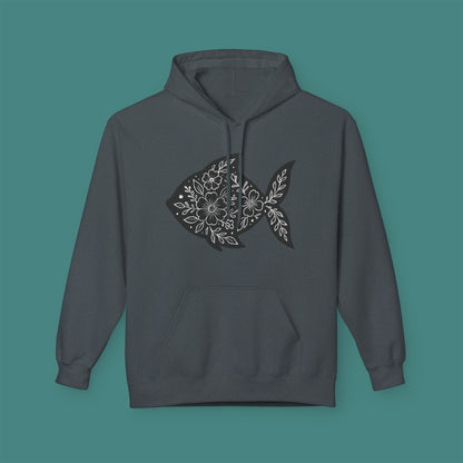 Floral Fish Silhouette Fleece Unisex Hoodie