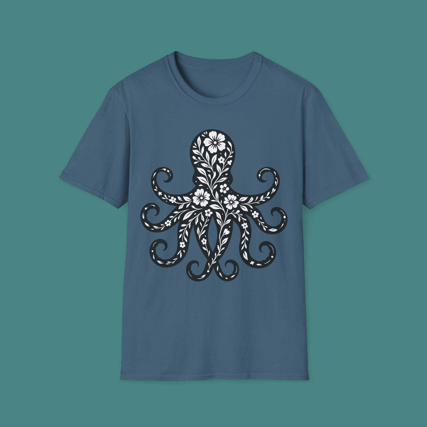 Floral Octopus Silhouette Unisex T-Shirt