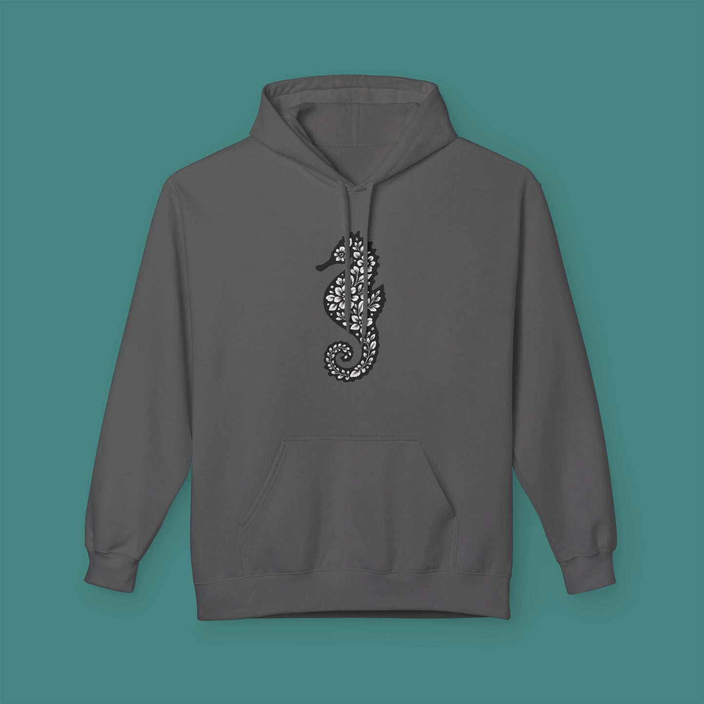 Floral Seahorse Silhouette Fleece Unisex Hoodie