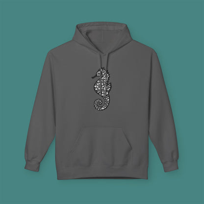 Floral Seahorse Silhouette Fleece Unisex Hoodie