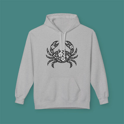 Floral Crab Silhouette Fleece Unisex Hoodie