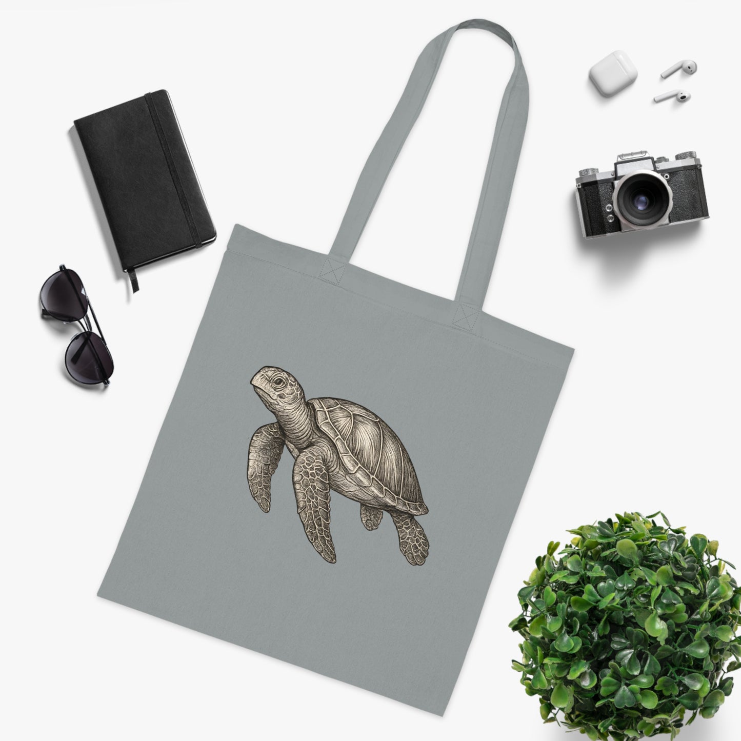 Vintage Etching Turtle Tote Bag