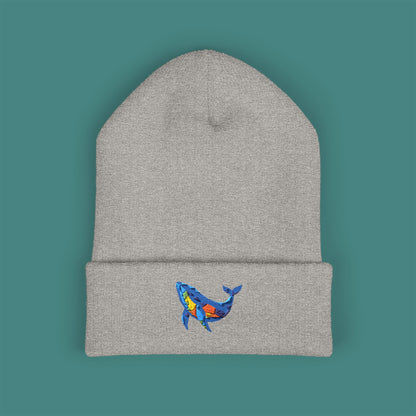 Geometric Polygon Whale Embroidered Beanie